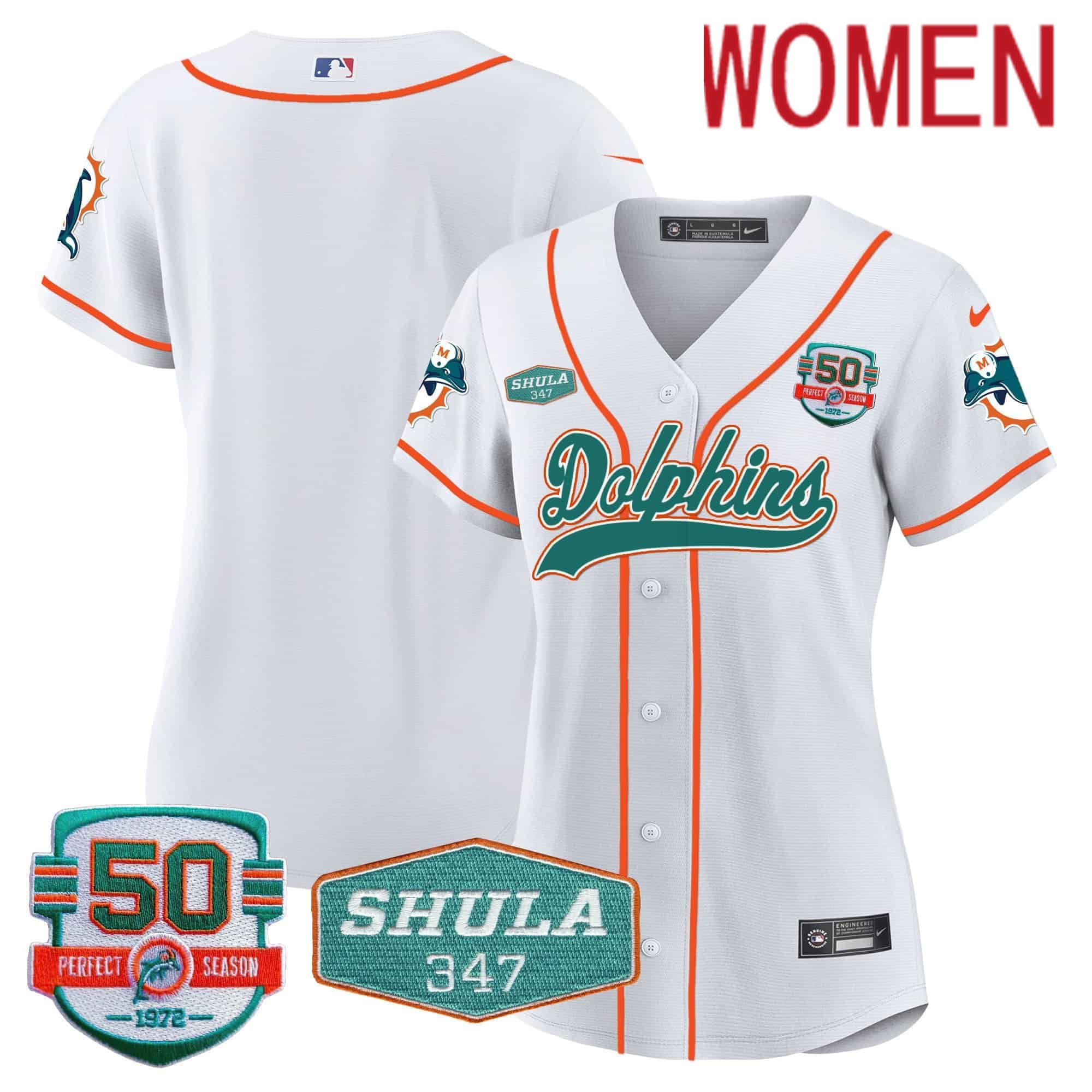 Women Miami Dolphins Blank White 2024 Nike 50th Don Shula Memorial Patch Baseball NFL Jersey->customized nfl jersey->Custom Jersey